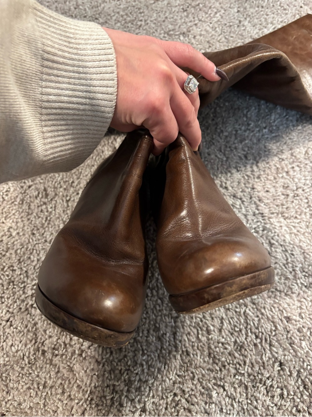 Prada Brown Leather Stiletto Boots - Picture 9 of 10